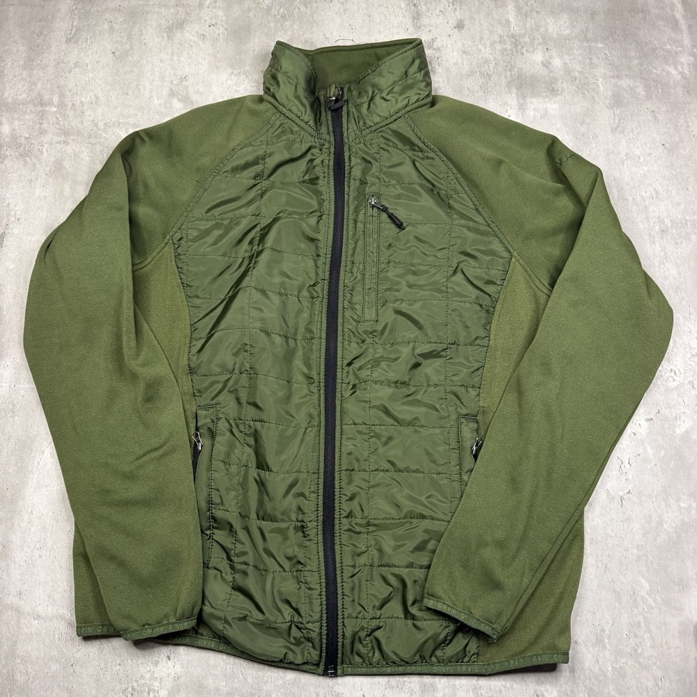 Orvis Jacket Mens Large Green Quilted Fleece Full Zip Insulated Stretch Outdoor